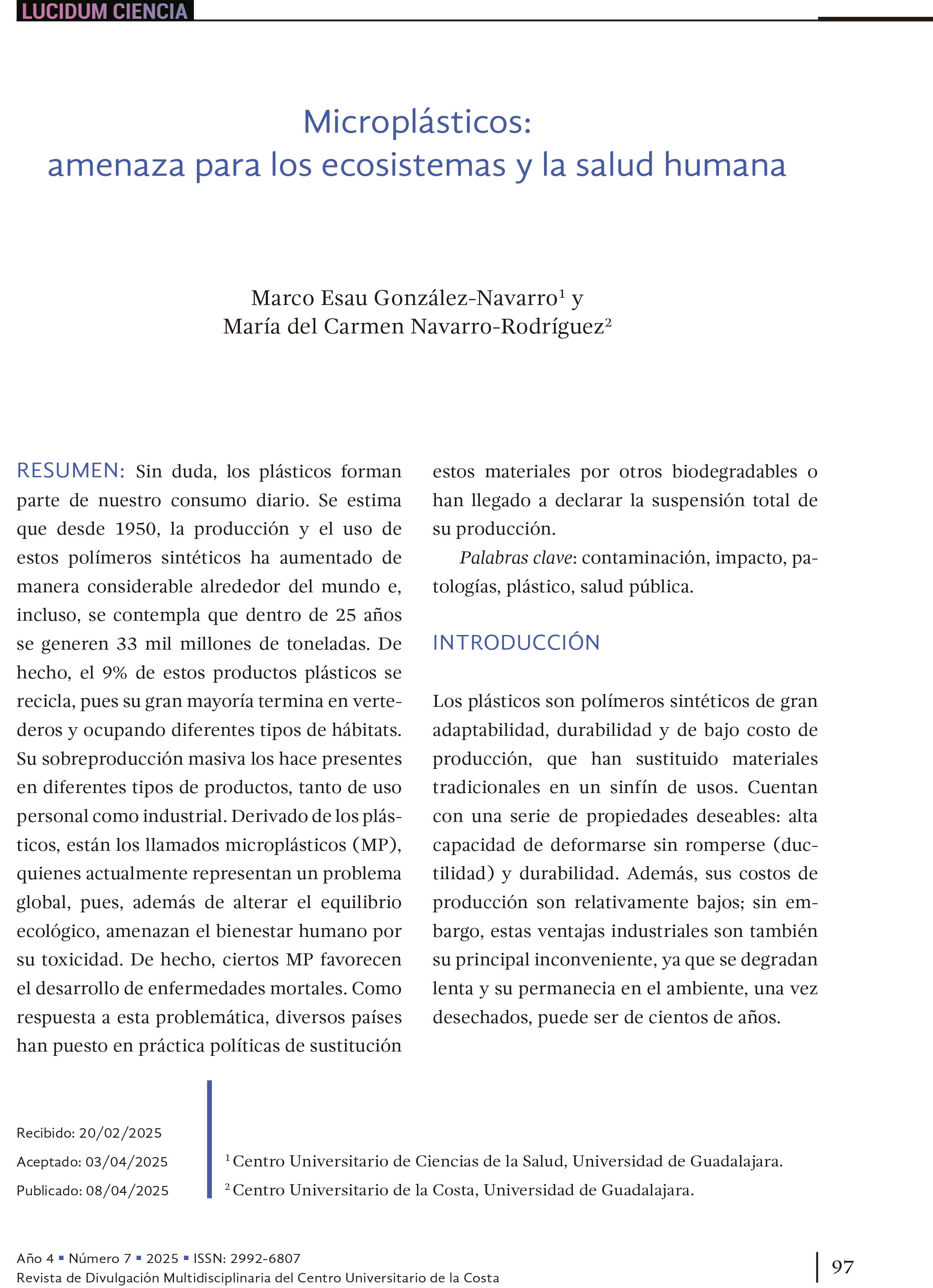 11. Microplásticos: amenaza para los ecosistemas y la salud humana