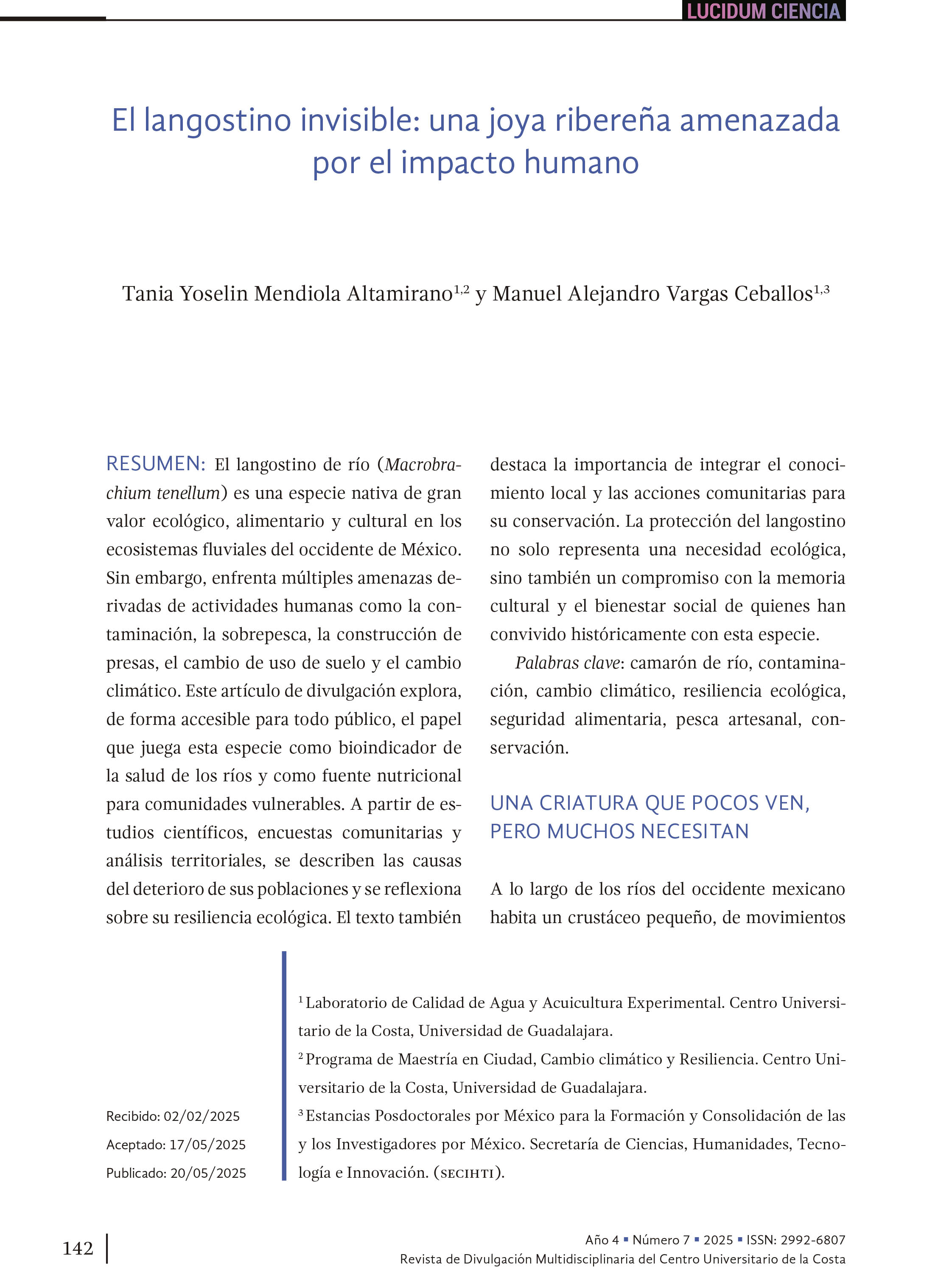 17. El langostino invisible: una joya ribereña amenazada por el impacto humano