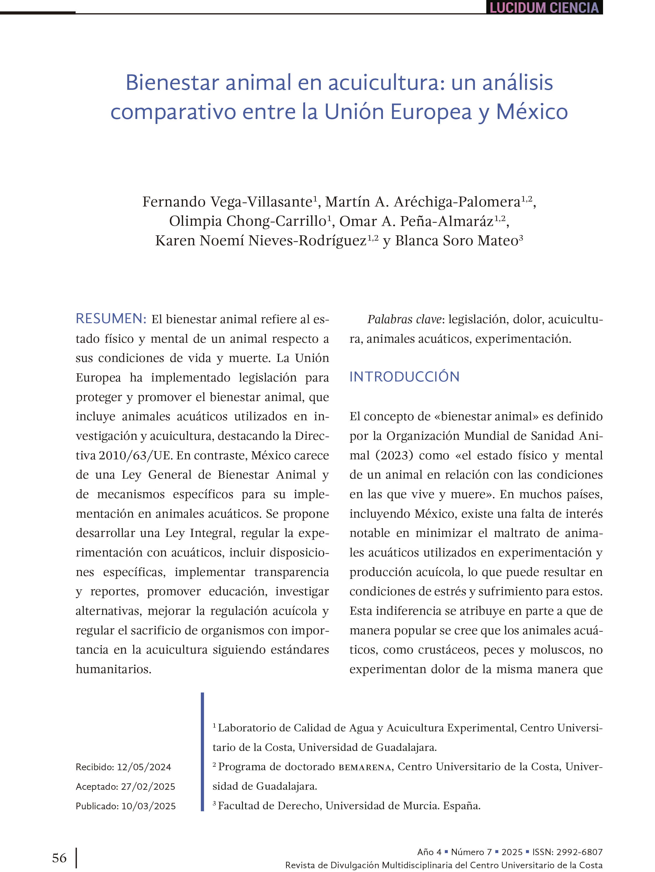 5. Bienestar animal en acuicultura: un análisis comparativo entre la Unión Europea y México