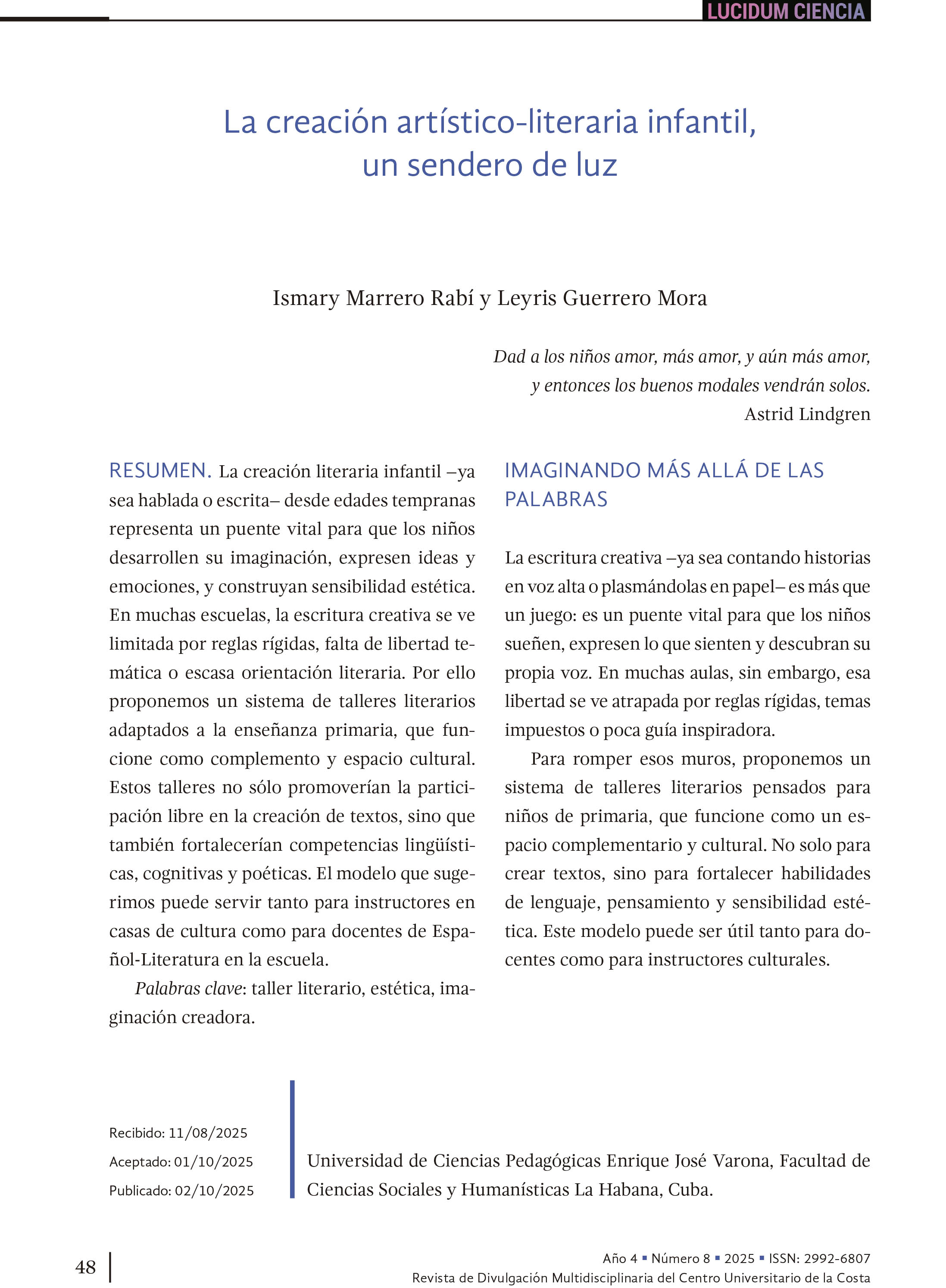 6. La creación artístico-literaria infantil, un sendero de luz