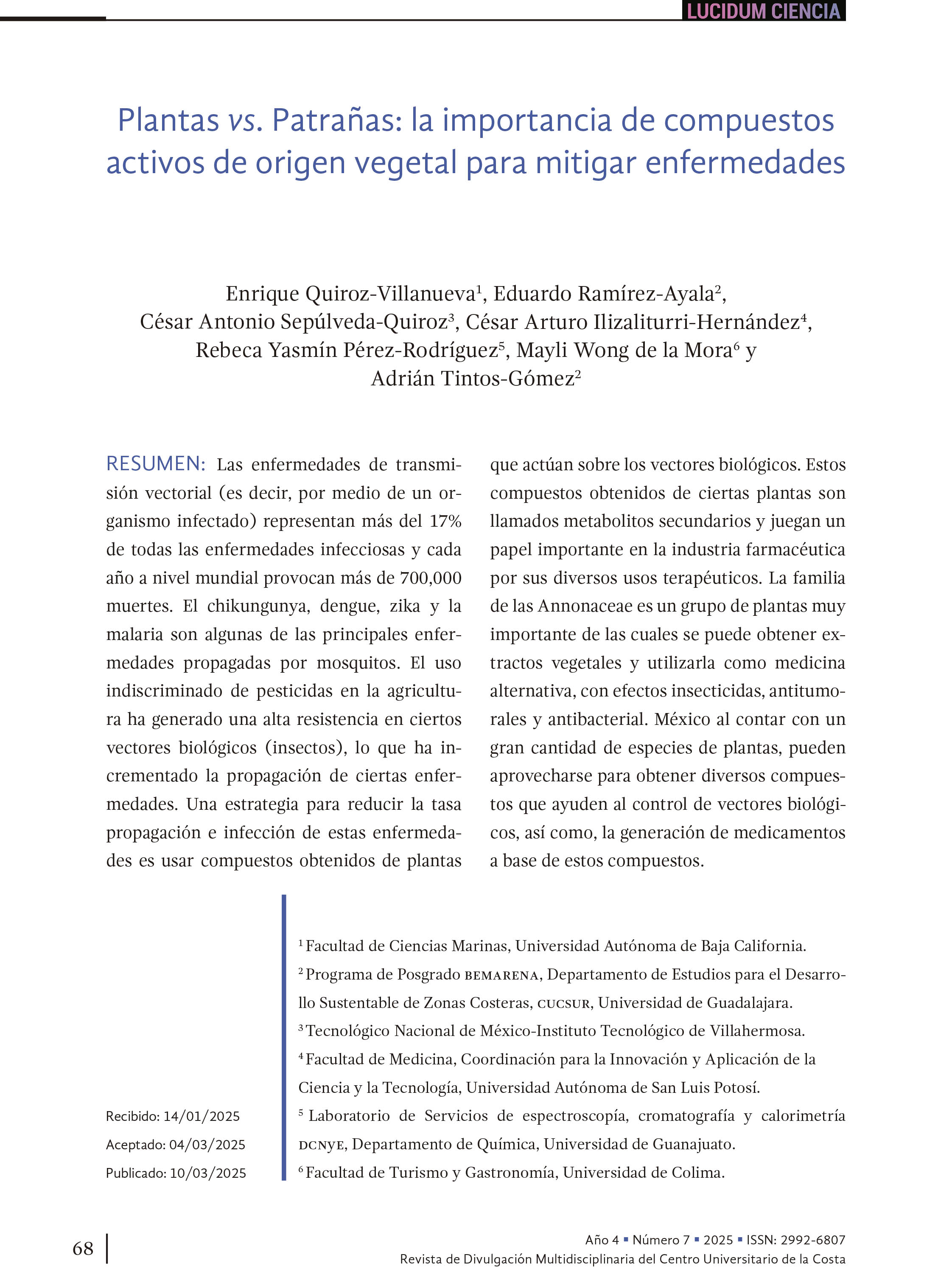 7. Plantas vs. Patrañas: la importancia de compuestos activos de origen vegetal para mitigar enfermedades