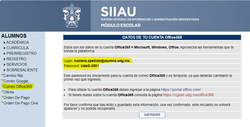 SIIAU Guía Office 365