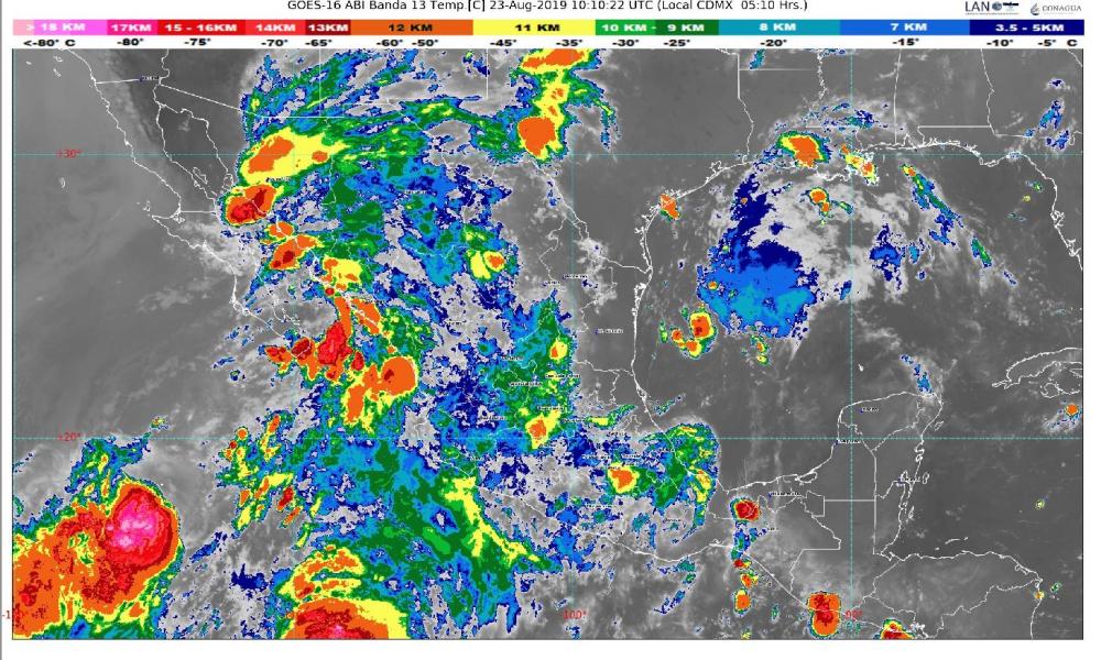 Para hoy se prevén lluvias puntuales muy fuertes en Nayarit, Jalisco,Durango, Zacatecas, Aguascalientes, San Luis Potosí y Chiapas.