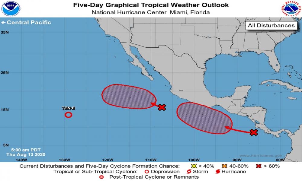 Mientras tanto, se esperan lluvias por la tarde y noche Idioma Español El Maestro Víctor Cornejo López, Jefe de la Unidad de Meteorológica del Centro Universitario de la Costa, informó que habrá tiempo lluvioso y sigue dominando la mitad de territorio nacional, mientras la mitad Norte, prevalece el tiempo soleado, ambiente seco y fuerte calor causa por un centro de alta presión localizado en Texas.  En el Pacífico, el ciclón “Elida”, ya es historia, aunque se forma otro. Mientras tanto, la depresión Tropica