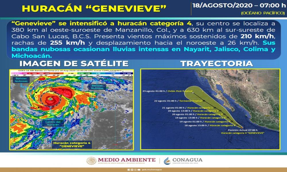 Ya es categoría 4 huracán “Genevieve”, dejará fuertes lluvias