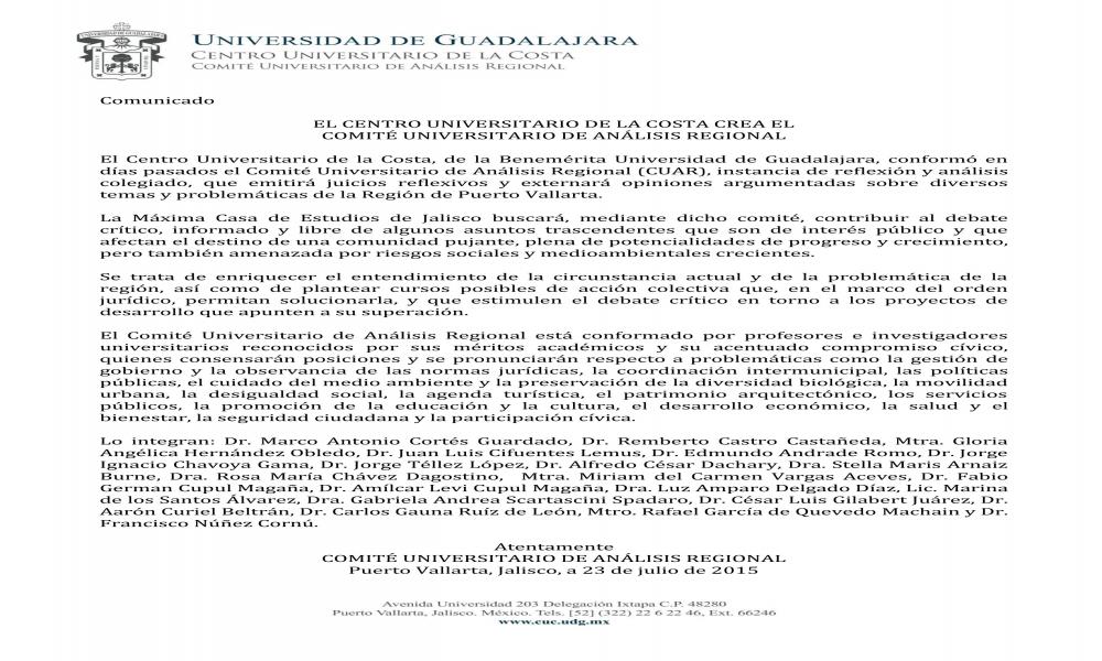 El Centro Universitario de la Costa crea el Comité Universitario de Análisis Regional