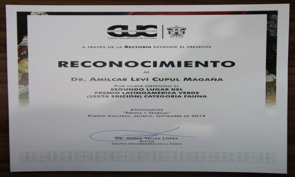 Investigadores del CUCosta-UdeG, Obtienen 2do.Lugar en Premio “Latinoamérica Verde 2019”