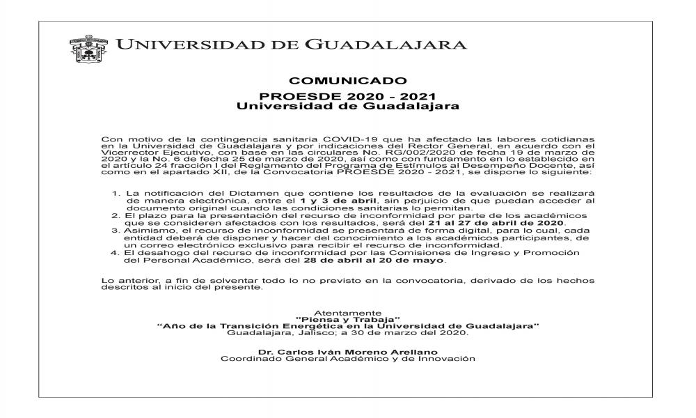 COMUNICADO OFICIAL Programa de Estímulos al Desempeño Docente 2020-2021