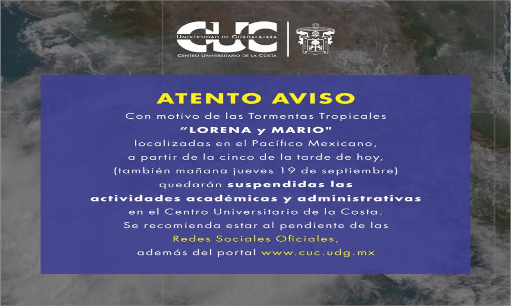 SUSPENSIÓN DE ACTIVIDADES ACADÉMICAS Y ADMINISTRATIVAS EN EL CUCOSTA