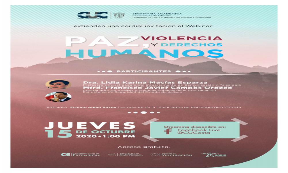 Paz, Perspectiva de Género y Diversidad, temas de webinars en CUCosta