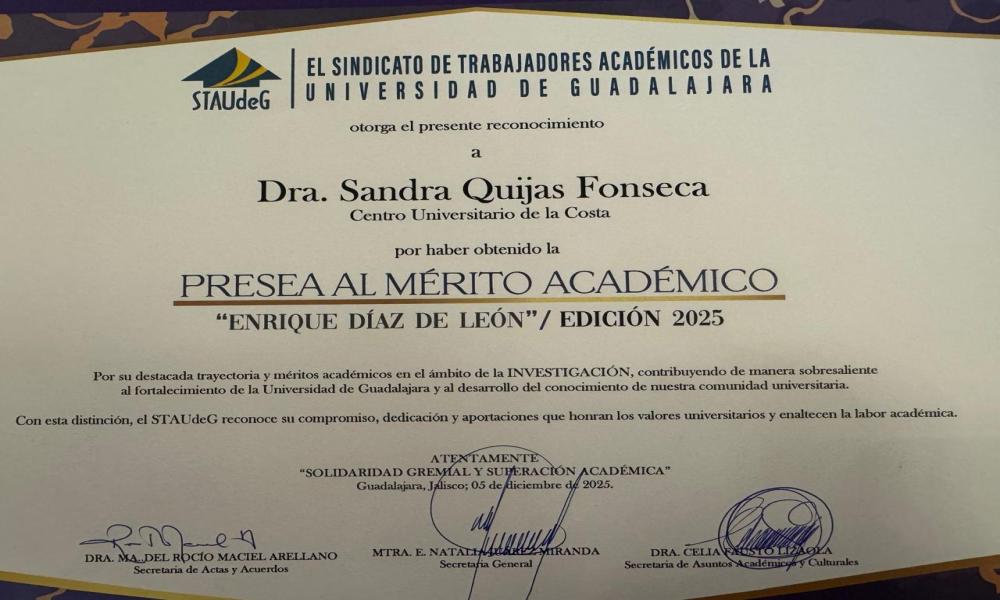 Dra. Sandra Quijas Fonseca recibe la Presea al Mérito Académico “Enrique Díaz de León” 2025