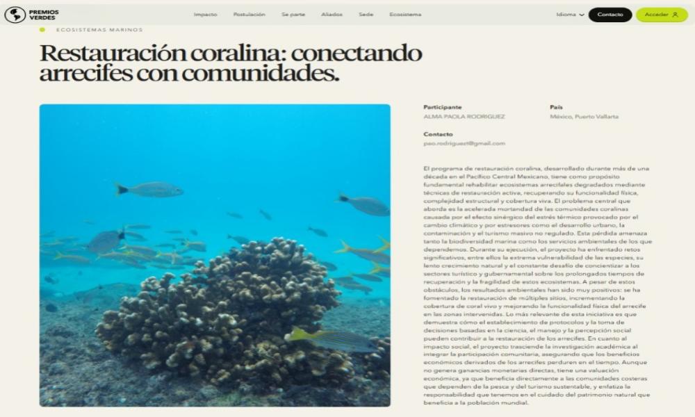 Proyecto de restauración coralina del CUCosta es reconocido entre los 500 mejores de Premios Verdes 2025