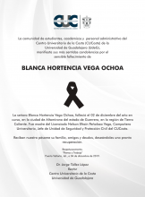 El CUCosta manifiesta sus más sentidas condolencias por el sensible fallecimiento de Blanca Hortencia Vega Ochoa