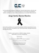 CUCosta manifiesta sus más sentidas condolencias por el sensible fallecimiento de Jorge Carlos García Chavira