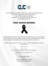 El CUCosta de la UdeG manifiesta sus más sentidas condolencias por el sensible fallecimiento del señor Fidel Ramos Becerra (Q.E.P.D.)