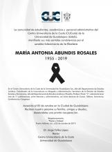 El CUCosta manifiesta sus más sentidas condolencias por el sensible fallecimiento de la Doctora María Antonia Abundis Rosales